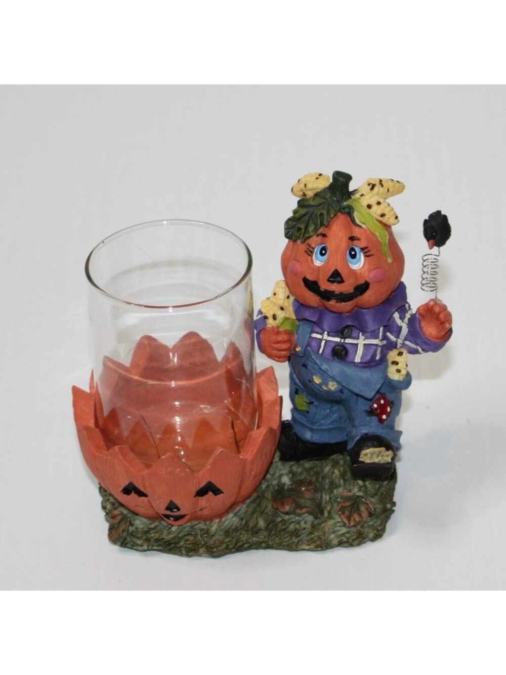 Cute Pumpkin Head Scarecrow Decoration Glass Tealight Candle Holder Home Decor